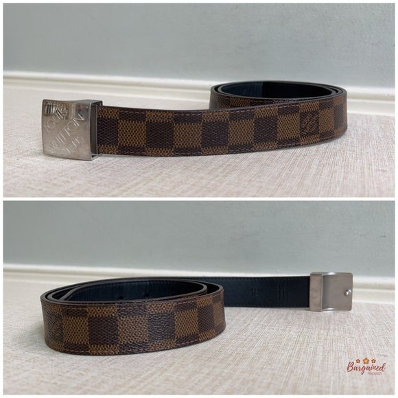 Authentic Louis Vuitton Damier Azur Canvas Leather Reversible Silver Buckle 36 - Picture 9 of 12